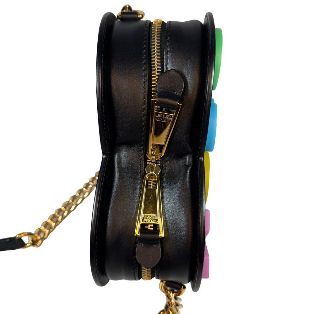 Moschino Heart Bag Leather Black Multicolored Crossbody Alphabet 90's Barbie - Picture 14 of 16